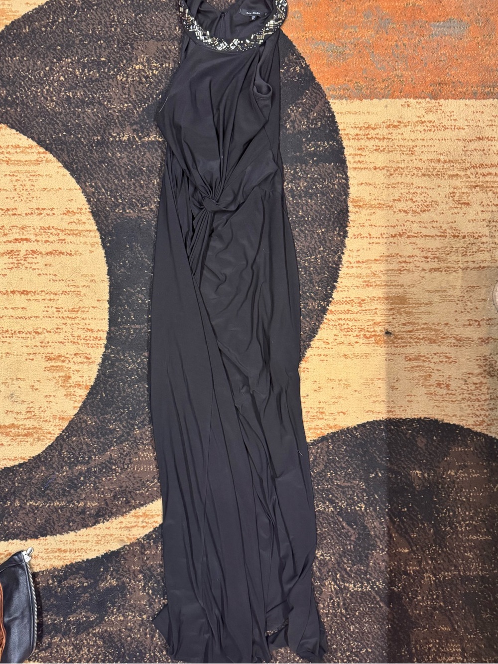 Blu Sage Black Halter Dress with Embellished Neckline